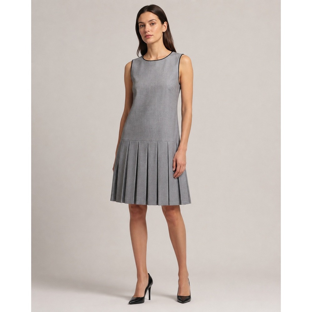 Theory Eadie Dress Light Heather Grey Pleated Drop Waist Wool Blend Size 6 NWT